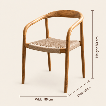Solid Teak Rope Chair | Rope Weave Seat & Back | 55x55x80 cm
