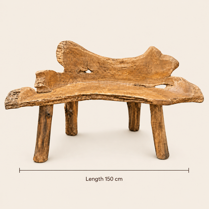 Teak Root Crescent Bench | Natural Sculptural Shape | 150 cm