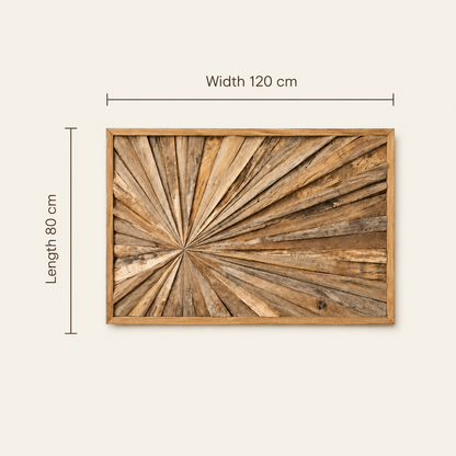 Teak Sonnenstrahl Wandbild | Echtholzpaneel aus Teakholz | 120x80 cm