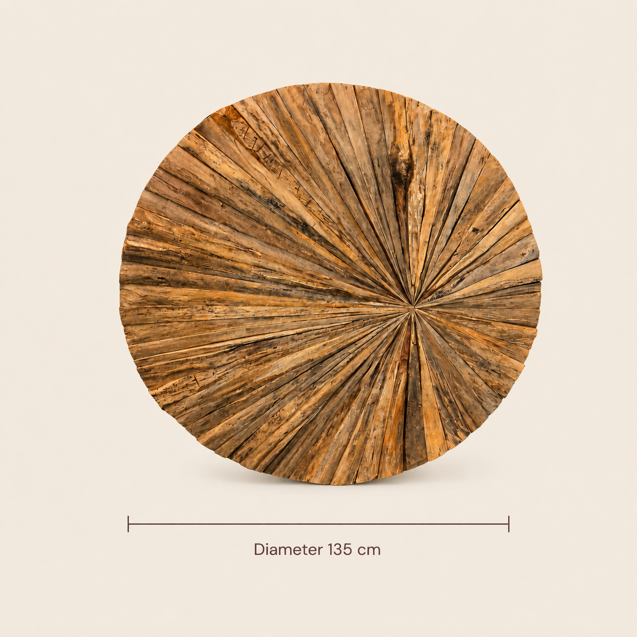 Teak Sunburst Wandbild | Handgemacht | 135 cm