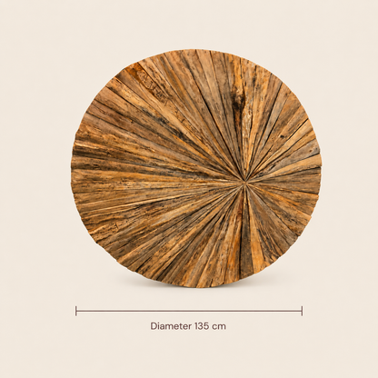 Teak Sunburst Wandbild | Handgemacht | 135 cm