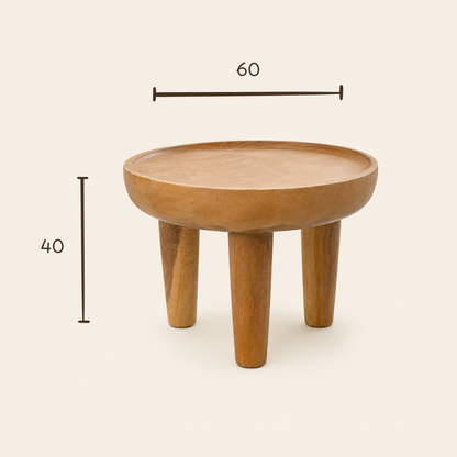 Teak Coffee Table | Round Tray Top | Handmade | 60x40 cm
