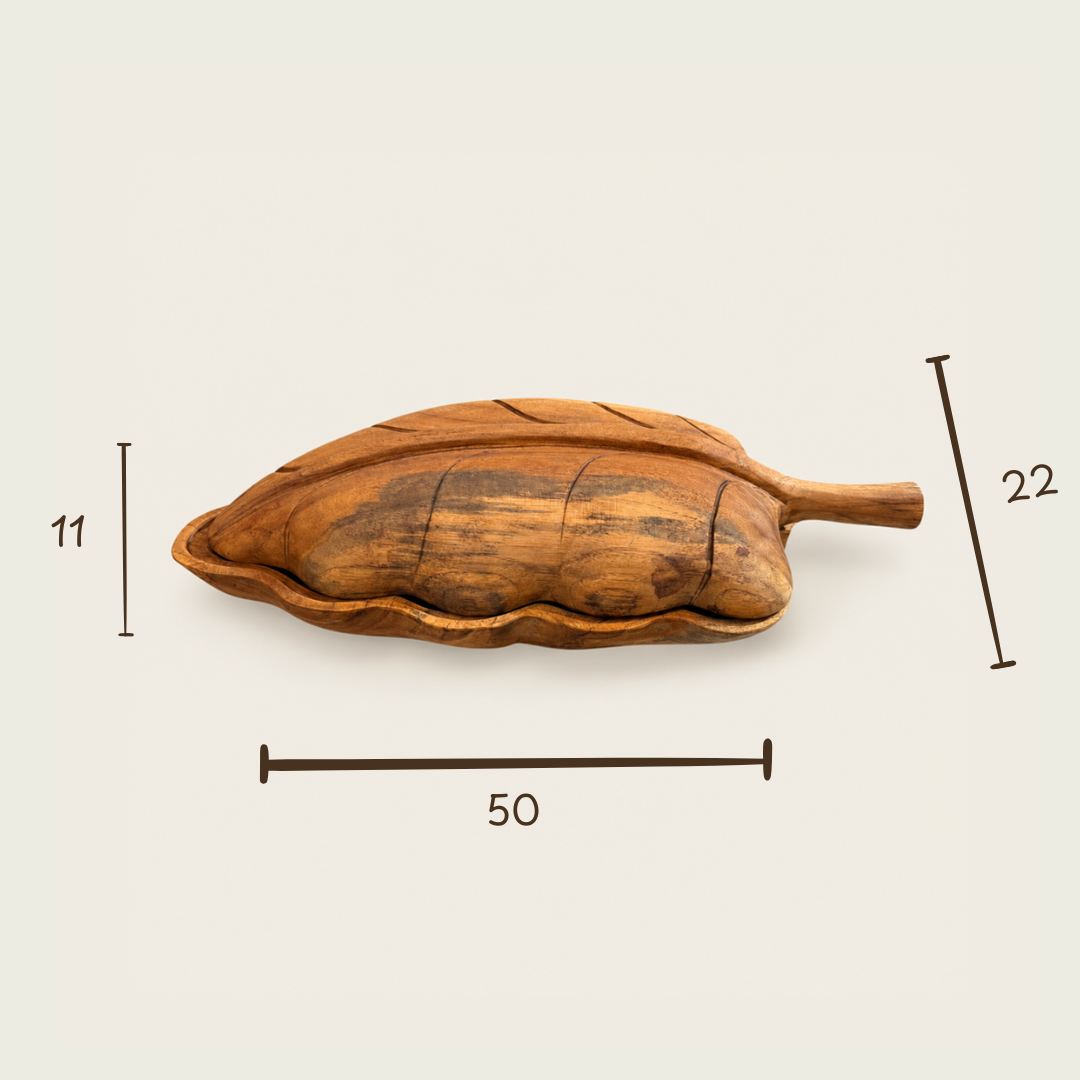 Teak Leaf Bowl with Lid | Handmade | 50x22x11 cm