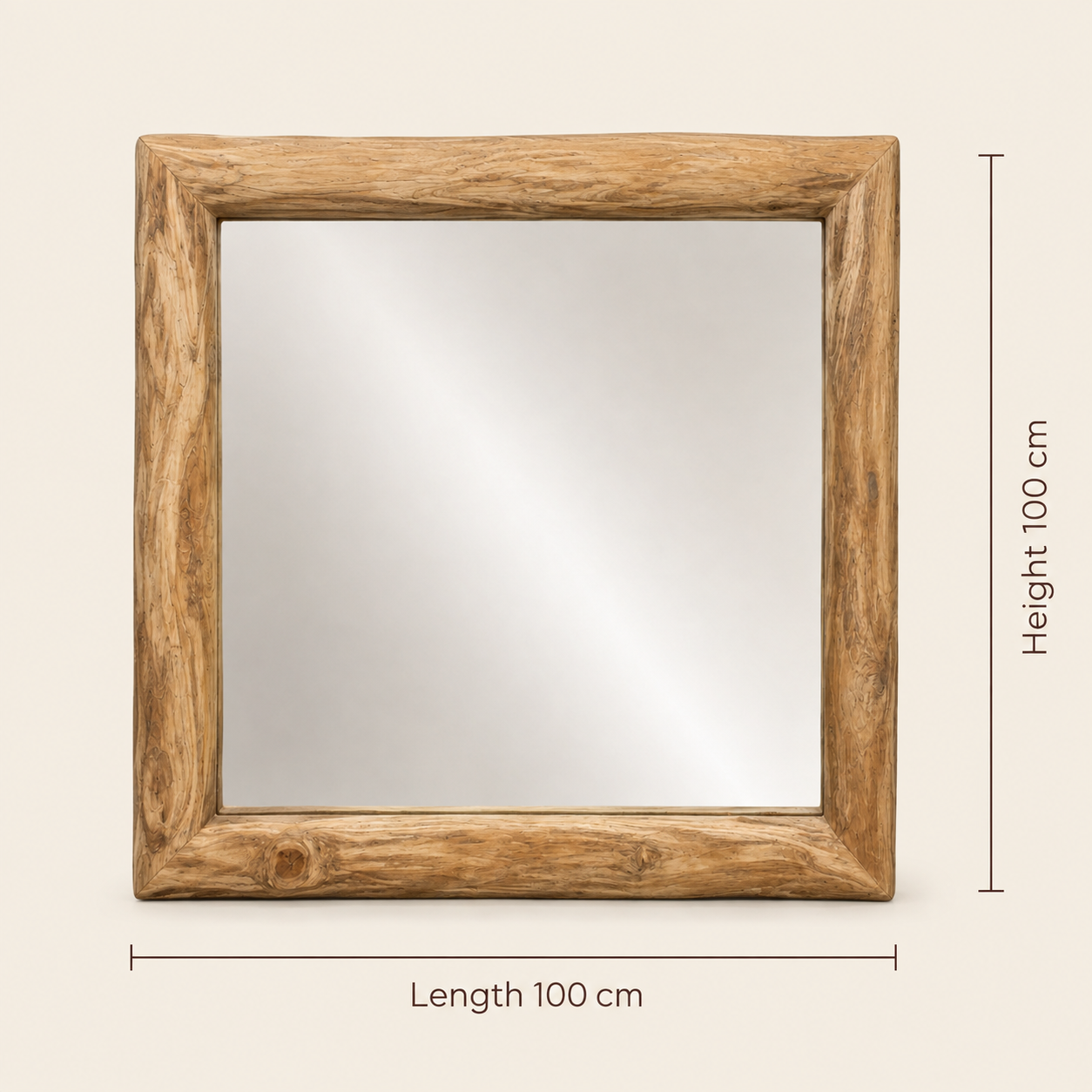 Solid Teak Mirror | Chunky Natural Frame Design | 100x100 cm