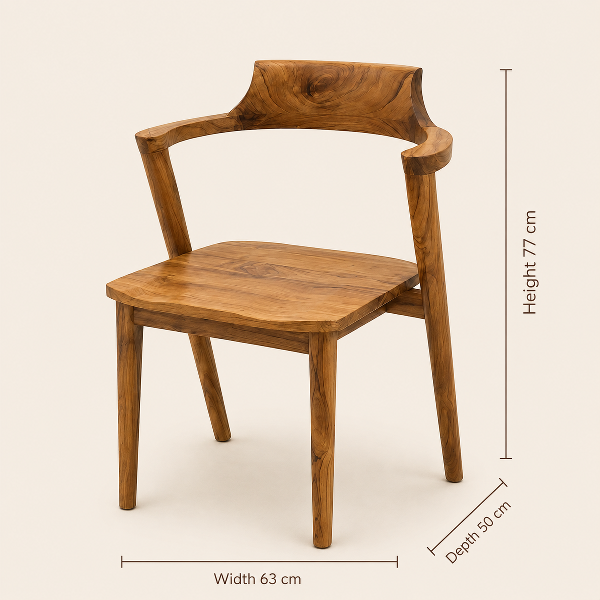 Stapelbarer Teak-Stuhl | Kurze Armlehnen & massive Sitzfläche | 77x50x63 cm