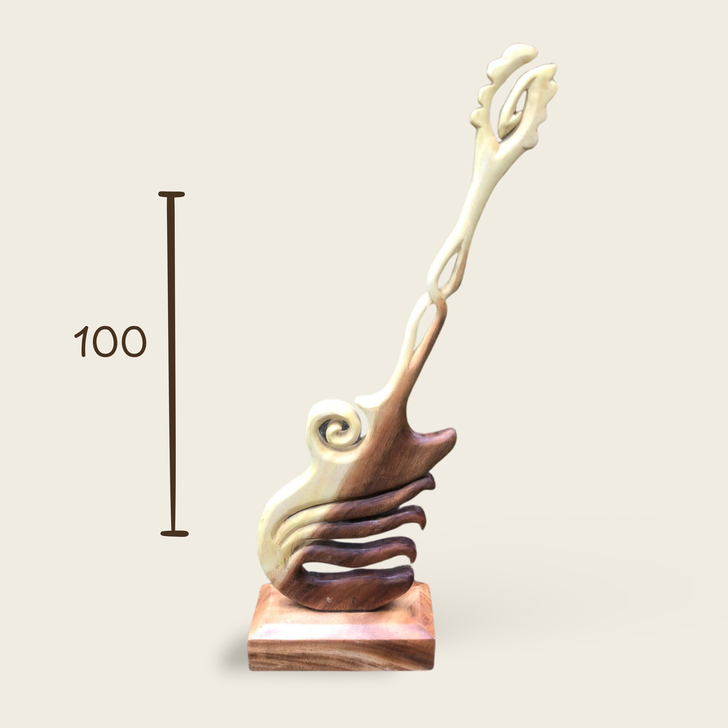 Carved Guitar Sculpture | Solid Wood Trunk | Handcrafted Art Piece | 100cm