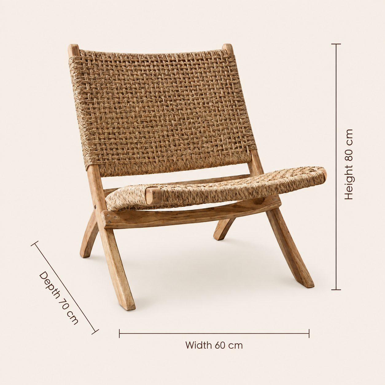 Teak Armchair | Handwoven Rattan | Handcrafted | 80x60x70 cm