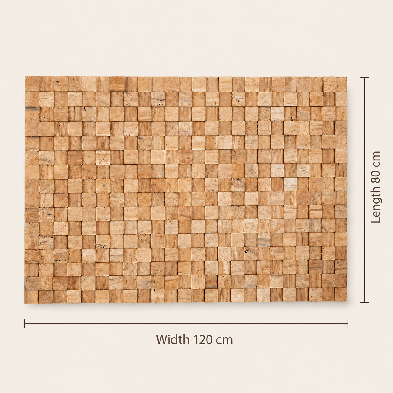 Teak-Wandpaneel | Block-Wurzel-Design | Natur | 120x80 cm
