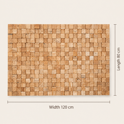 Teak-Wandpaneel | Block-Wurzel-Design | Natur | 120x80 cm