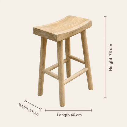 Teak Bar Stool | Natural Trunk Top & Wood Base | 73x30x40 cm