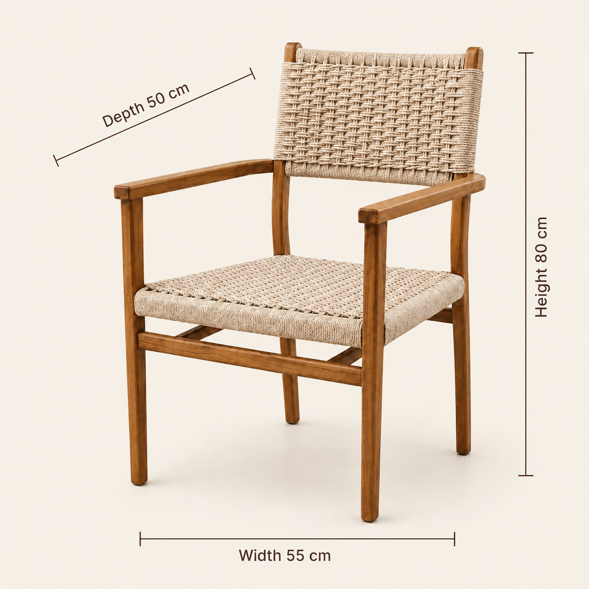 Teak Rope Armchair | Solid Teak & Natural Rope | 80x50x55 cm