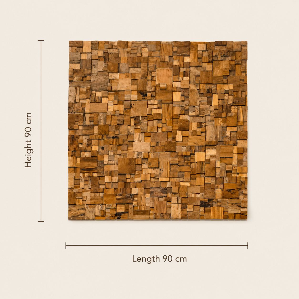 Mosaic Teak Wall Art | Geometric Panel | 90x90 cm