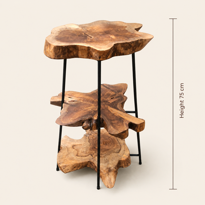 Teakholzscheibenständer | Holz & schwarzes Eisen | Handgefertigter Ausstellungsständer | 75cm