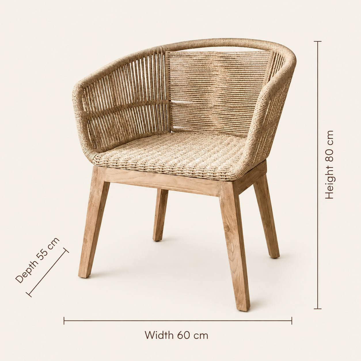 Teak Rope Armchair | Natural Handwoven Designs | 80x60x55 cm