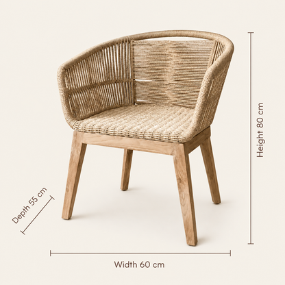 Teak Rope Armchair | Natural Handwoven Designs | 80x60x55 cm