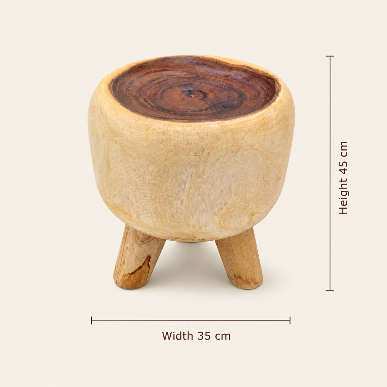 Holzhocker | Massiver Baumstamm Handgefertigt | 45x35 cm