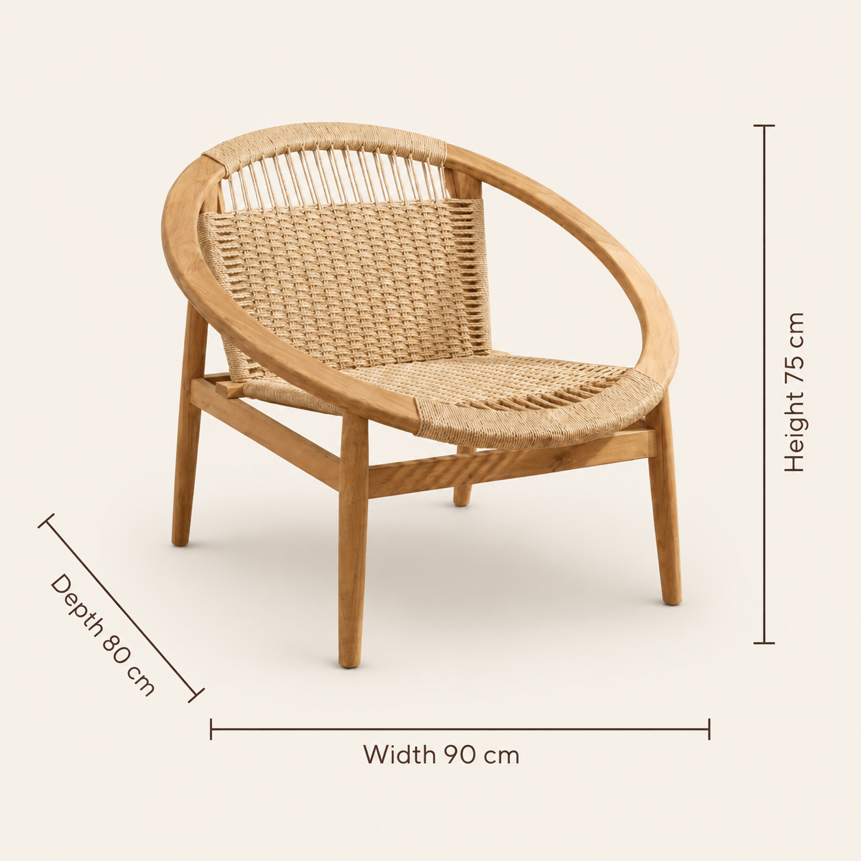 Teak Rope Armchair | Handcrafted Lounge Design | 90x80x75 cm