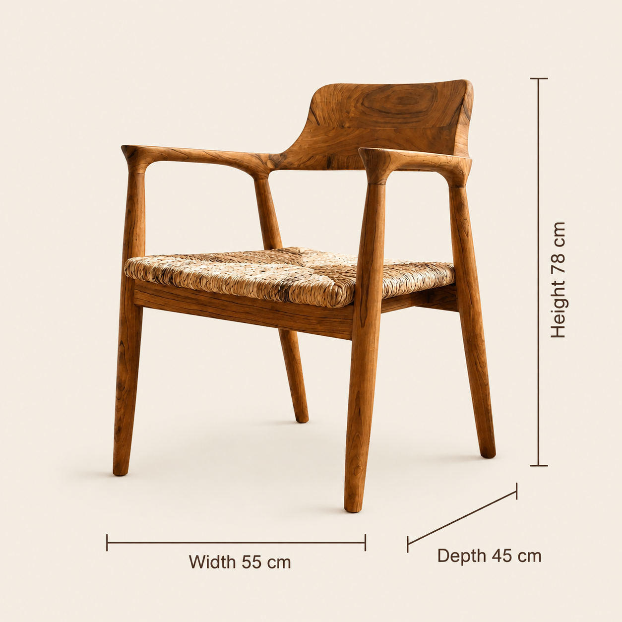 Teak Armchair | Banana Leaf Weave | Solid Teak | 78x55x45 cm