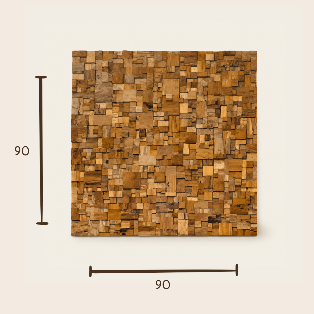 Mosaic Teak Wall Art | Geometric Panel | 90x90 cm