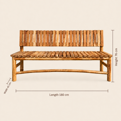 Veranda Teak Bench | Slatted Backrest Design | 76x45x180 cm