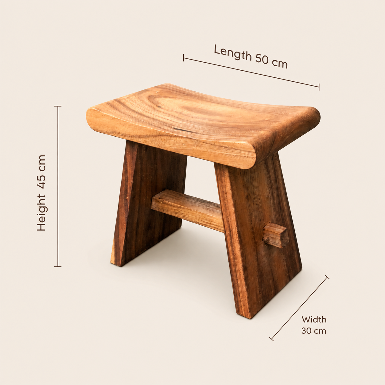 Sate Hocker aus Stammholz | Rustikaler Sitz aus Massivholz | 45x30x50 cm