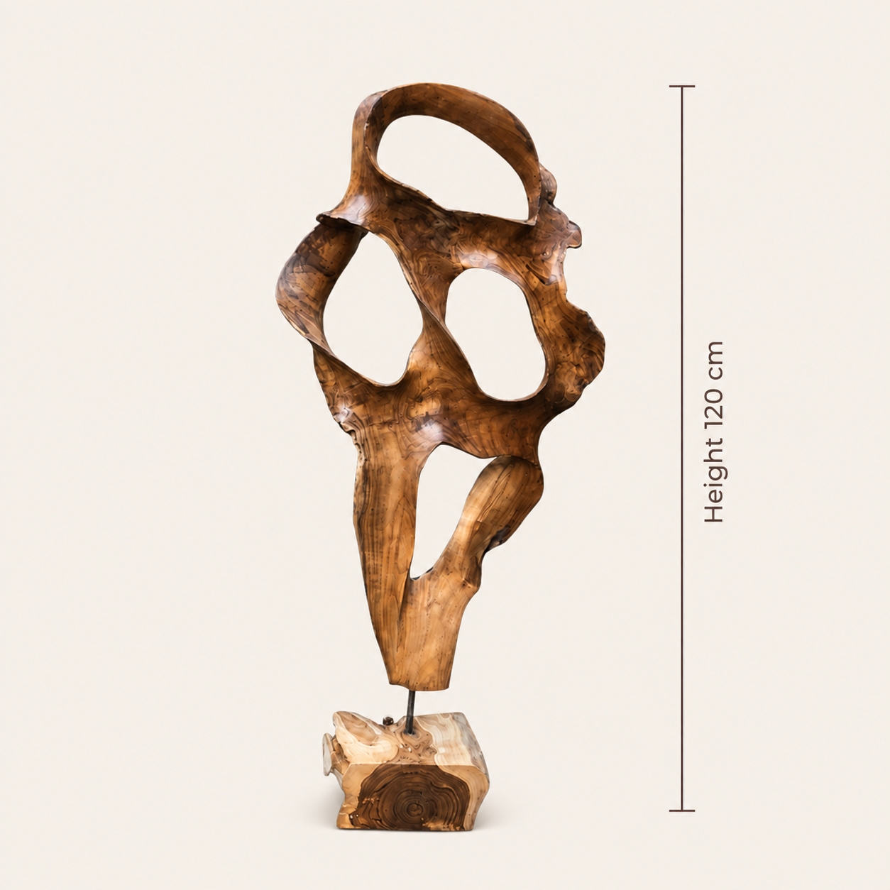 Teakholz-Skulptur | Natürliche & organische handgeschnitzte Kunst | 60x80x120 cm