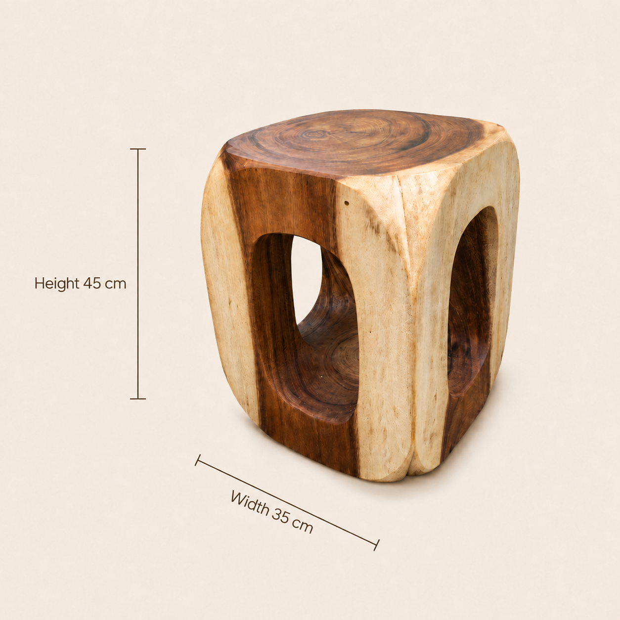 Solid Wood Trunk Stool | Rustic Seat or Table | 45x35x35 cm