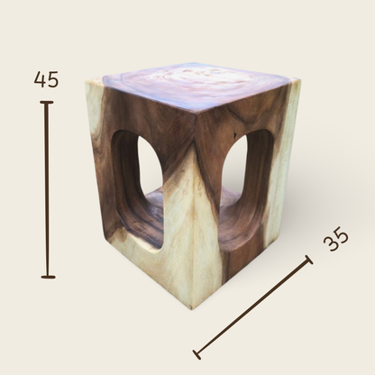 Wood Stool | Solid Tree Trunk Handmade | Natural Rustic Seat | 45x35x35cm