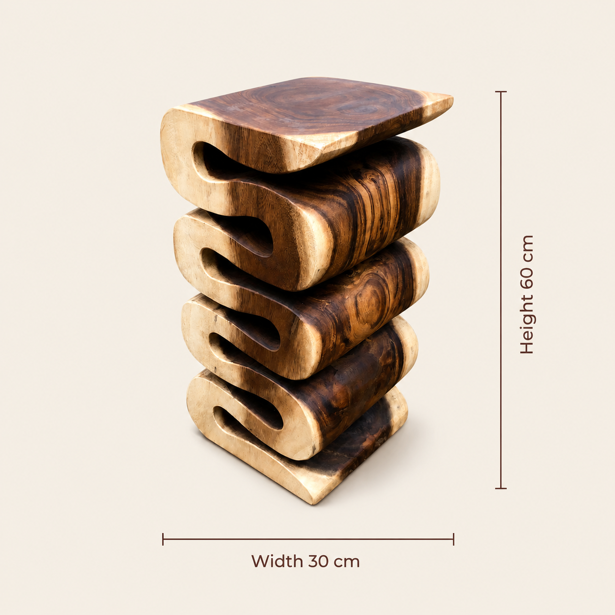 Holzständer | Massivholz Handgefertigt | Natürlicher organischer Sockel | 60x30x30cm