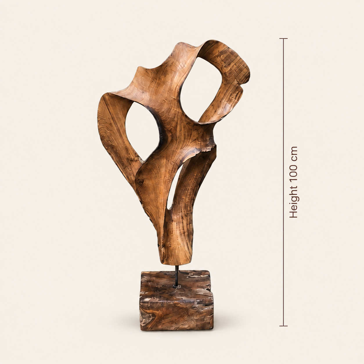 Teakholz-Skulptur | Natürliche & organische handgeschnitzte Kunst | 60x80x120 cm