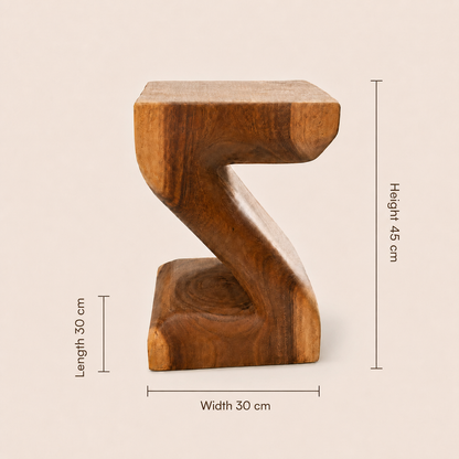 Geformter Teakholz-Hocker | Handgefertigt | 45x30x30 cm