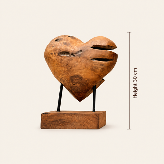 Heart Sculpture Set | Teak Wood Handmade | Natural Organic Art
