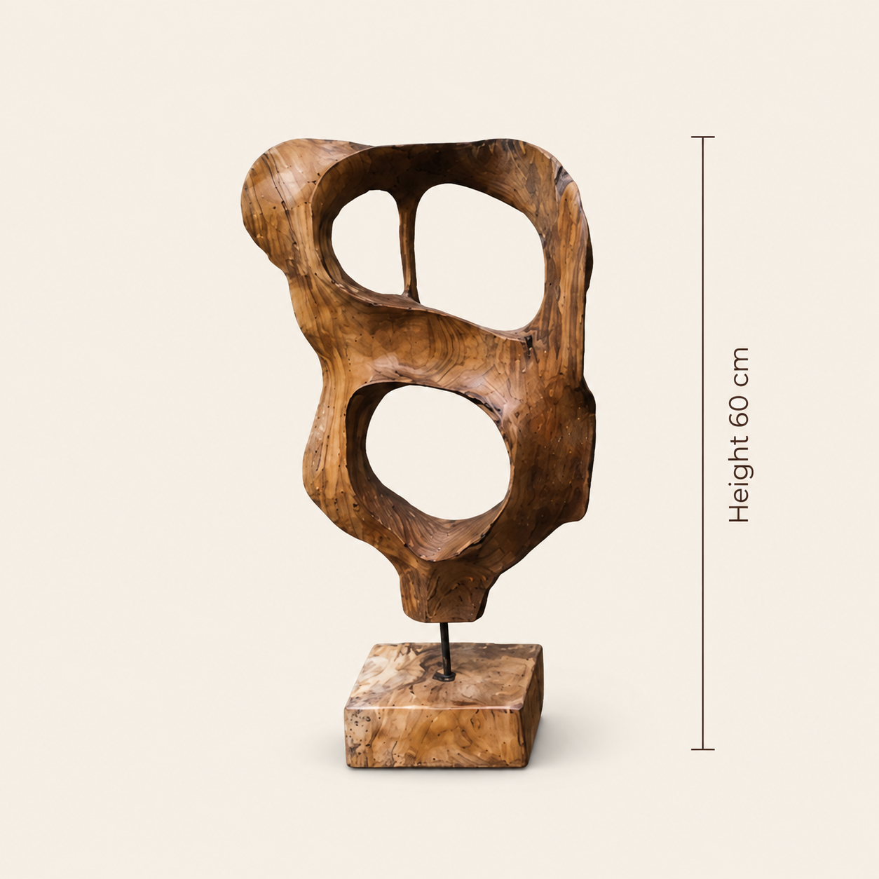 Teakholz-Skulptur | Natürliche & organische handgeschnitzte Kunst | 60x80x120 cm