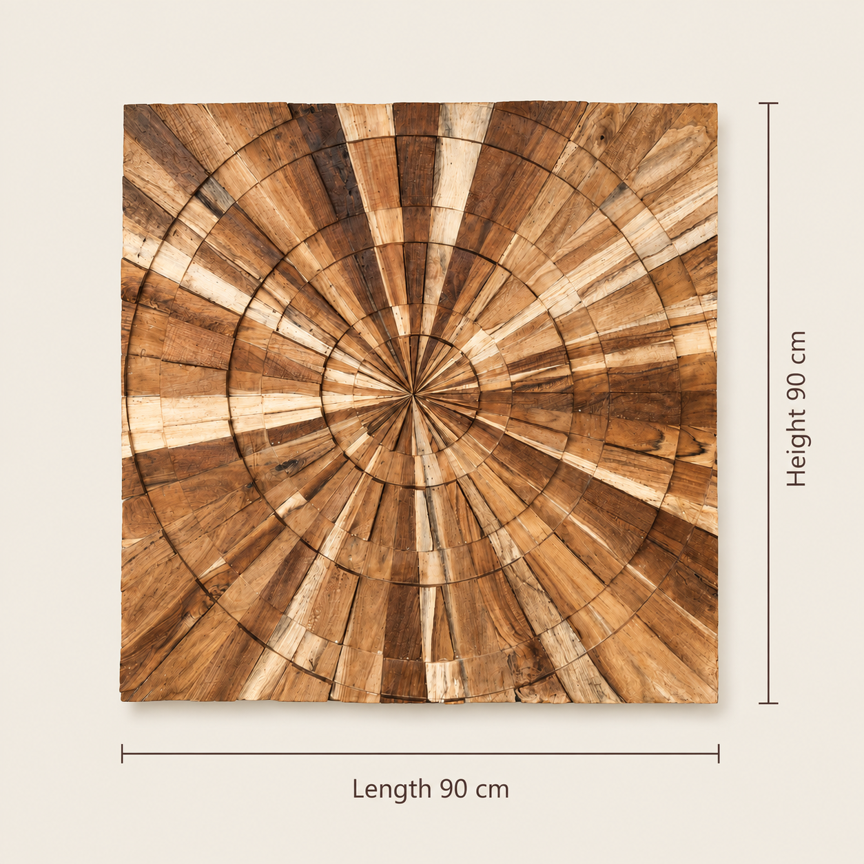 Teakholz Wandbild | Geometrisches Design | 90x90 cm