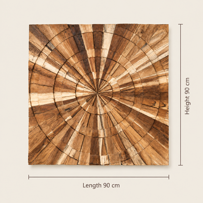 Teakholz Wandbild | Geometrisches Design | 90x90 cm