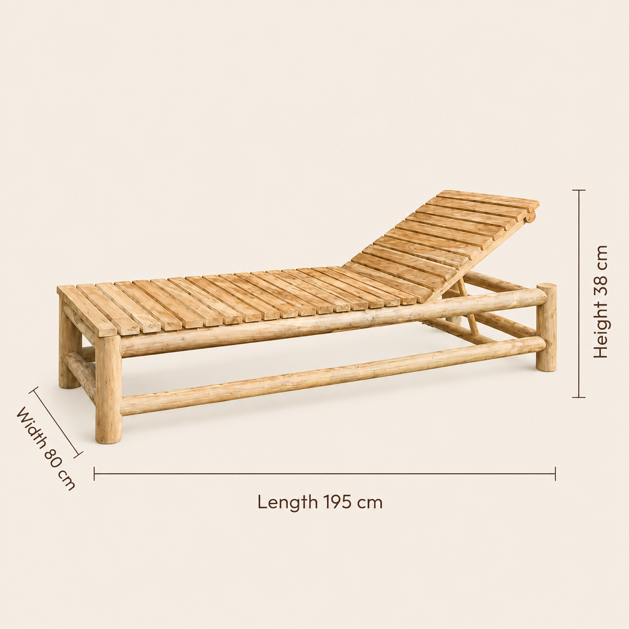 Teak Sun Lounger | Solid Teak Adjustable Back | 195x80x38 cm