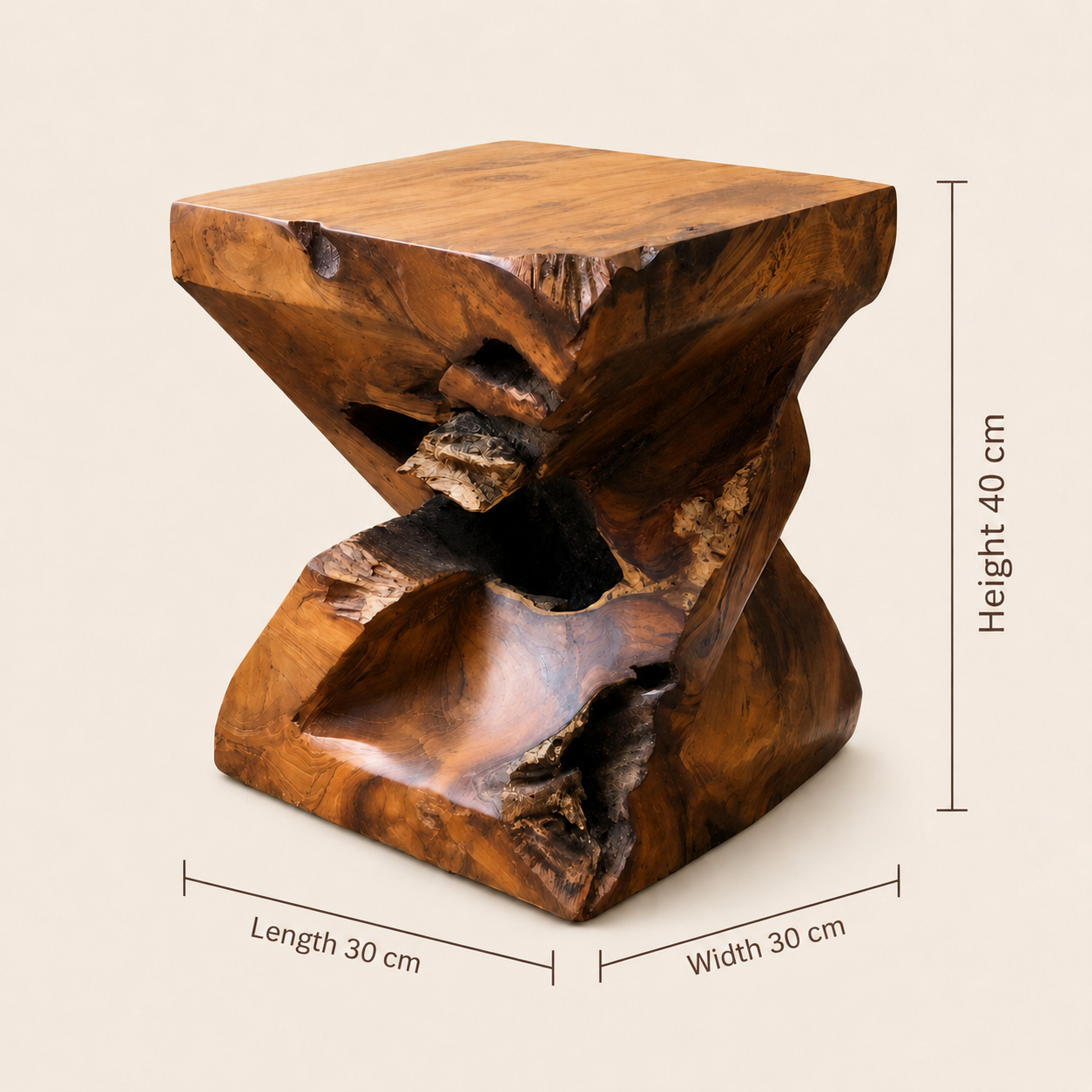 Teak Slab Stool | Handcrafted Teak Wood Design | 40x30x30 cm