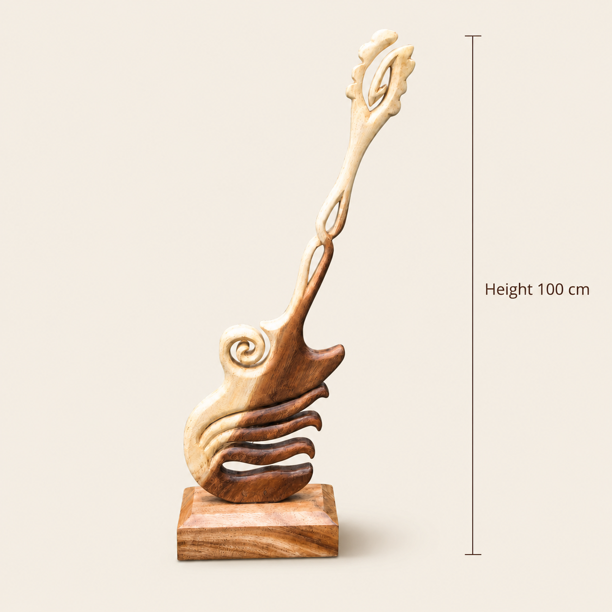 Geschnitzte Gitarrenskulptur | Massiver Holzstamm | Handgefertigtes Kunstwerk | 100cm