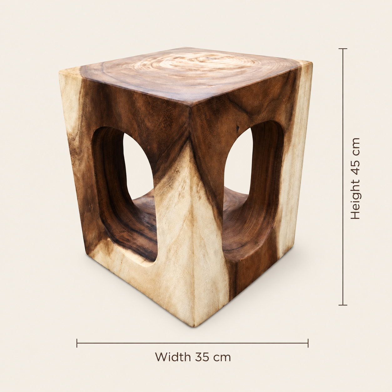 Holzhocker | Massiver Baumstamm Handgefertigt | Rustikaler Naturhocker | 45x35x35cm
