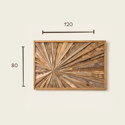 Teak Sunburst Wall Art | Natural Teak Wood Panel | 120x80 cm