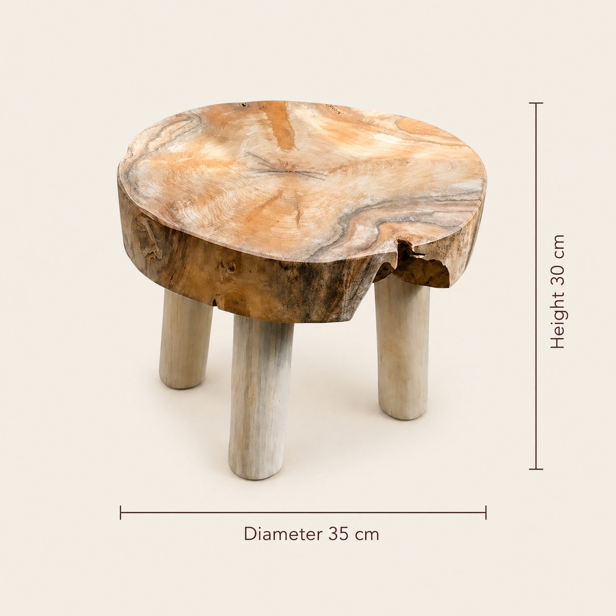 Veda Rustic Stool | Solid Teak | 35x30  cm