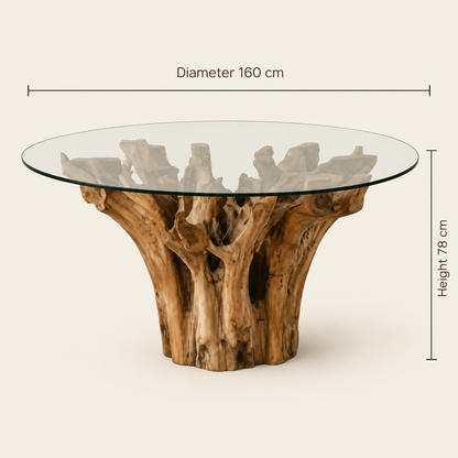 Teak Root Dining Table | Natural Root Base | Diameter 160 cm
