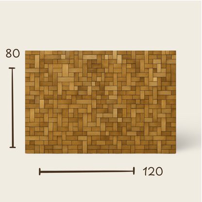 Mosaic Teak Wall Art | Geometric Panel | 120x80 cm
