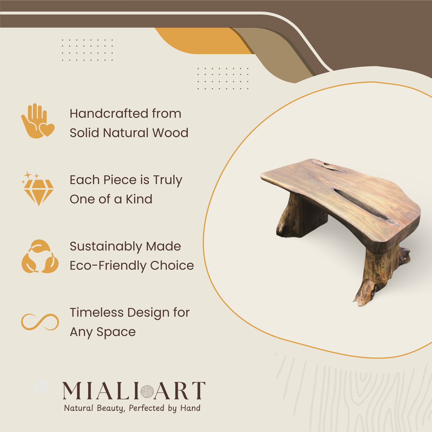 Teak Root Bench | Solid Wood Handmade | Natural Organic Finish | 75x45x35cm