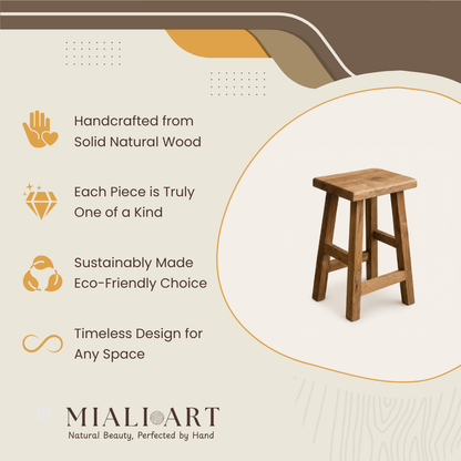 Solid Teak Bar Stool | Natural Handmade Design | 65x45x35 cm