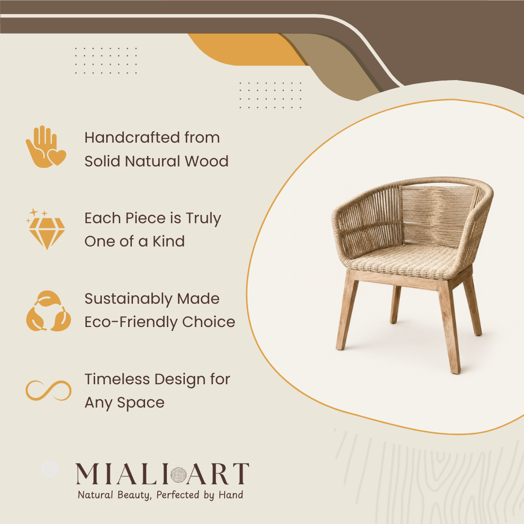 Teak Rope Armchair | Natural Handwoven Designs | 80x60x55 cm