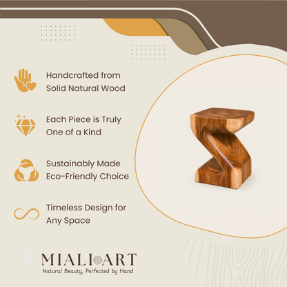 Sculpted Teak Stool | Handmade | 45x30x30 cm