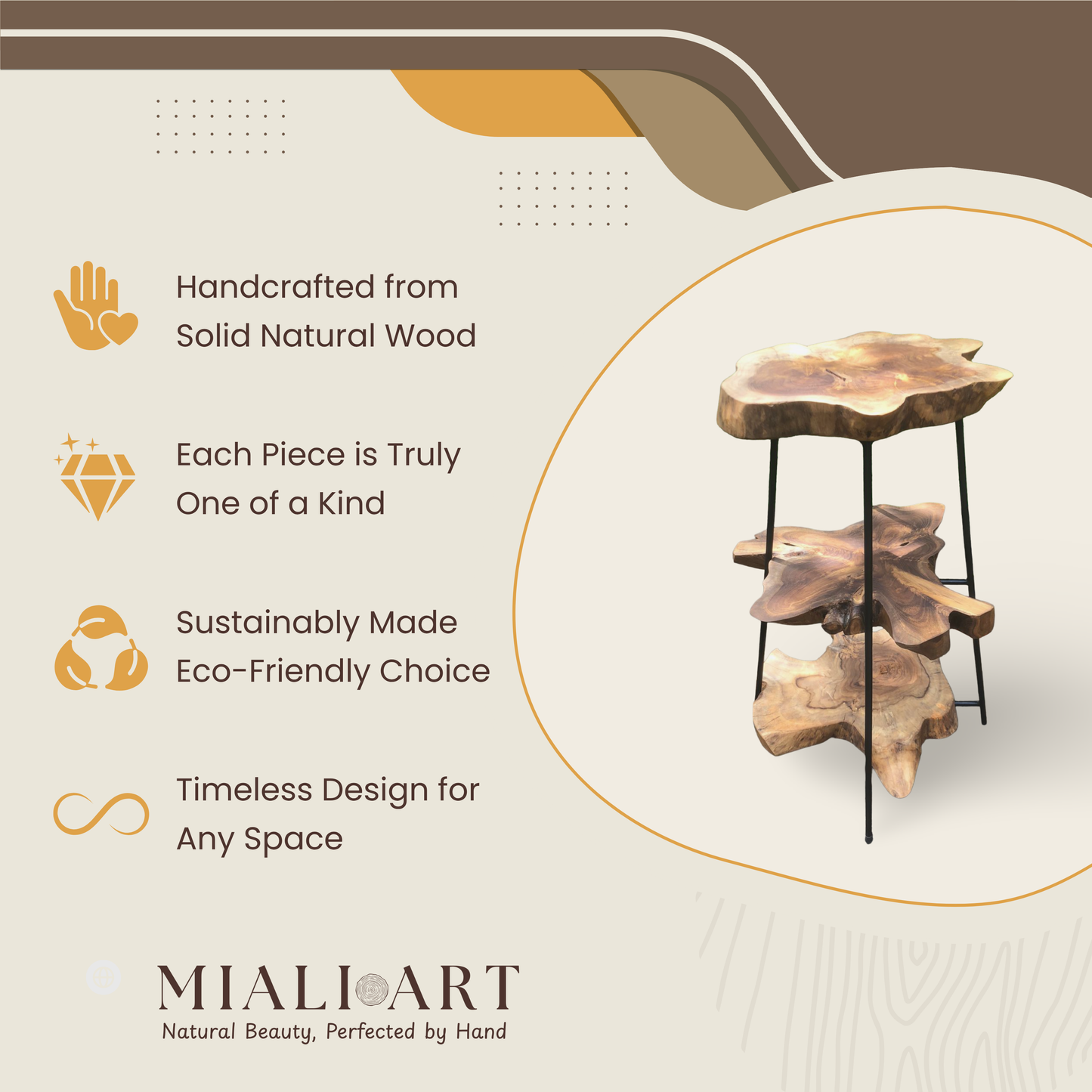 Teak Slice Stand | Wood & Black Iron | Handmade Display Base | 75cm