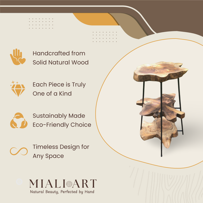 Teak Slice Stand | Wood & Black Iron | Handmade Display Base | 75cm