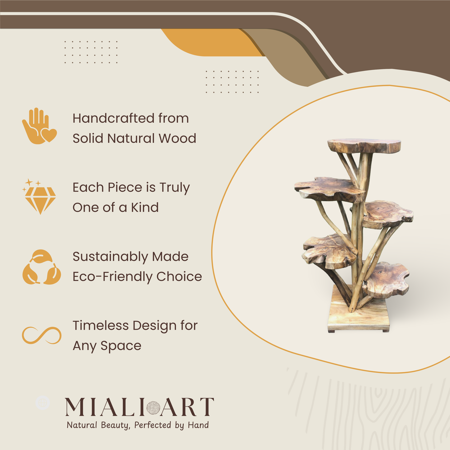 Teak Slice Stand | Solid Wood Handmade | Natural Display Pedestal | 120cm